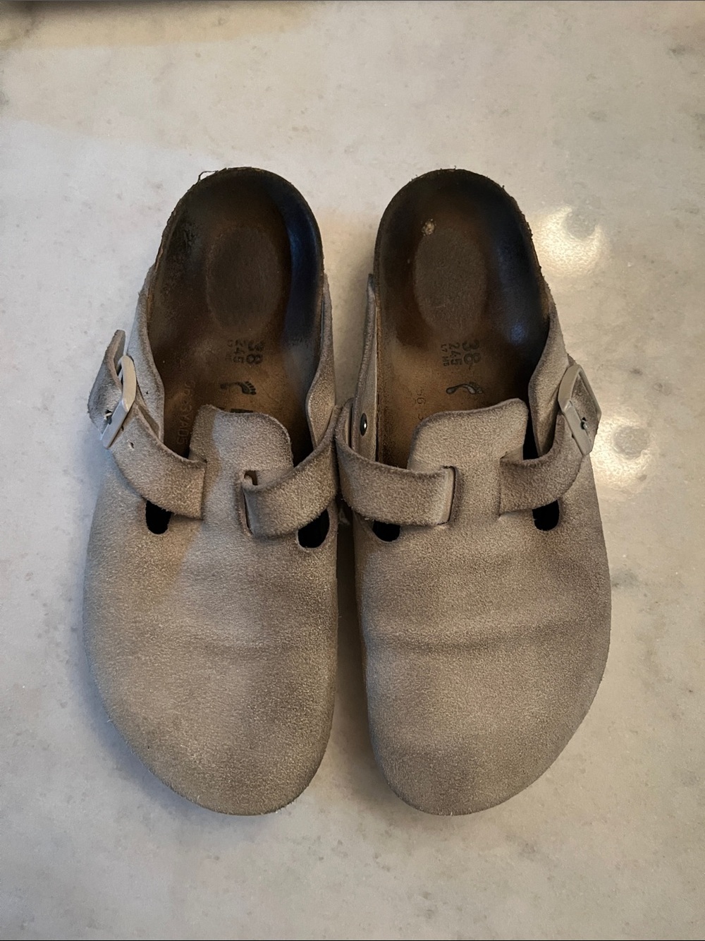 Birkenstock Suede Clogs in Taupe Gray